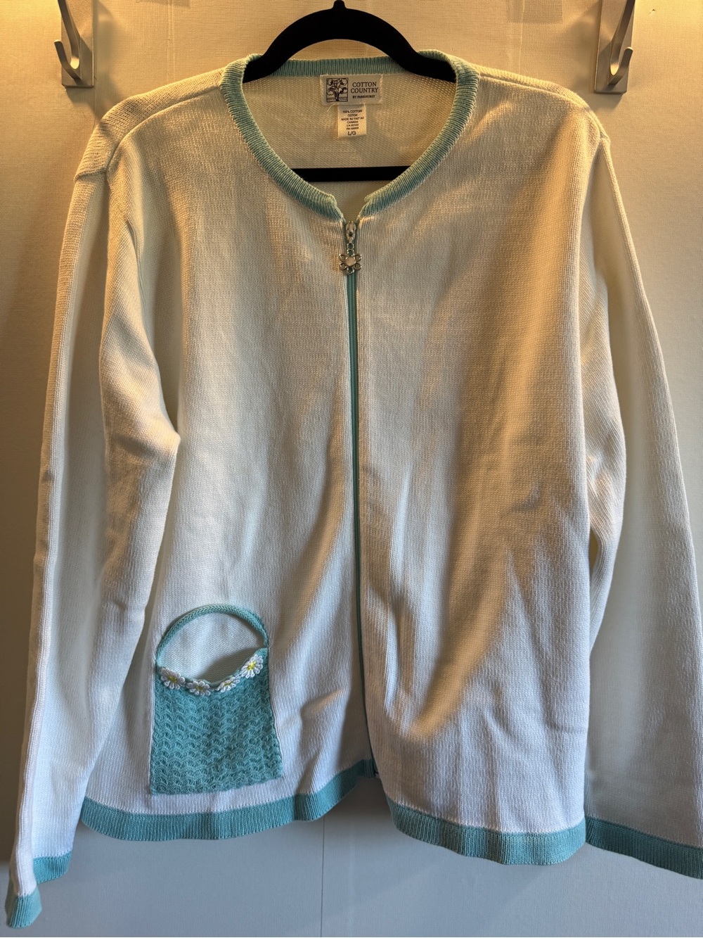 Cotton Country by Parkhurst L 100% Cotton Zip Cardigan Novelty Purse Daisy